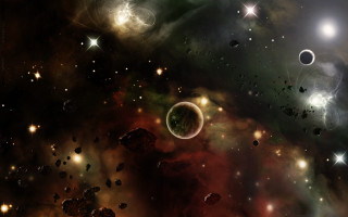 Space stars planets blackhole aurora - a black hole in the middle free wallpaper