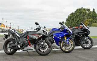 Motorcycles street fence trees building - two motorcycle free wallpaper