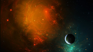 Space planet star bright orange - star in the foreground free wallpaper