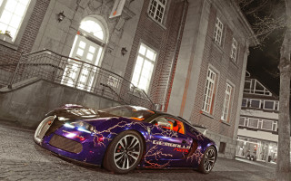 Purple sports car night lightning - paint free wallpaper