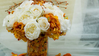 Vase white orange flowers tablecloth - table cloth free wallpaper