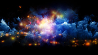 Colorful lights clouds galaxy city - volumetric free wallpaper