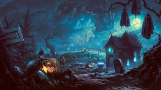 Halloween graveyard ghost moon gothic - free halloween wallpaper