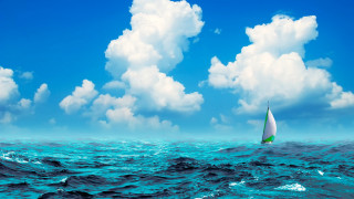 Sailboat water cloudy sky ocean - white cloud free wallpaper
