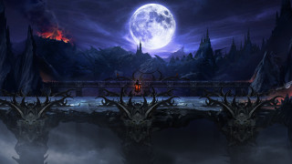 Bridge moon clouds glowing hunter - a giant moon in the background free wallpaper
