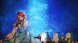 Girl birds blue sky star - little free wallpaper