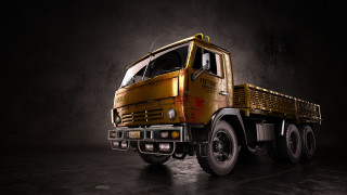 Yellow truck dark room black - fedot sychkov free wallpaper for desktop