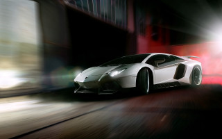 White sports car night motion 2 - a street free wallpaper