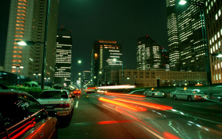 City street night lights urban - car free wallpaper