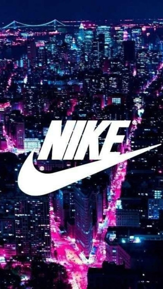 City skyline nike logo nighttime - free neon wallpaper for mobile