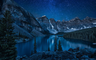 Mountain lake night starry sky 2 - sky above free wallpaper