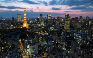 City skyline tower night pink 2 - japan aya goda free wallpaper