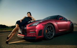 Woman red sports car road 2 - the hood free wallpaper