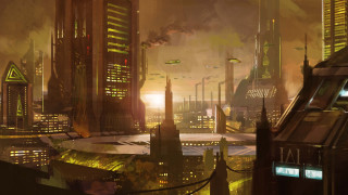 Futuristic city lights smoke afrofuturism - the building free wallpaper for desktop