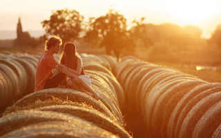 Haybale couple autumn sunset romantic - romantic free wallpaper