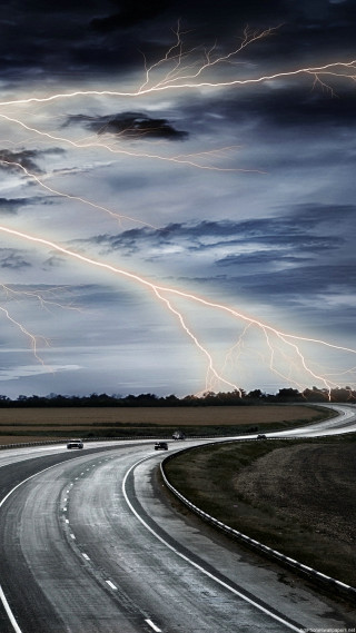 Road lightning bolts sky car - the road free wallpaper for mobile