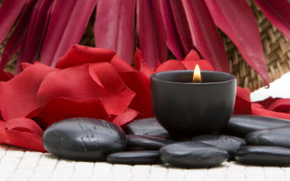 Candle black bowl rocks flowers - a candle free wallpaper