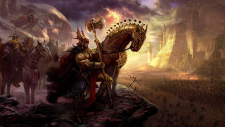 Man horse sword crowd fantasy - a painting of a man free wallpaper for desktop