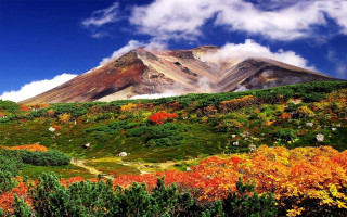 Mountain cloud trees autumn sunset - a cloud in the sky above free wallpaper