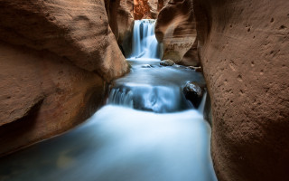 Small waterfall narrow canyon rocks - narrow free wallpaper