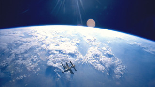 Space shuttle earth sun clouds - over the earth free wallpaper