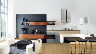 Modern kitchen black counter wooden - a white chair free wallpaper for desktop