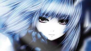 Anime girl blue hair gloves - black glove free wallpaper