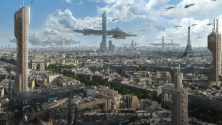 Cityscape birds architecture afrofuturism mountain - cedric peyravernay free wallpaper for desktop