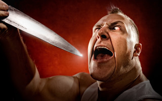Man knife screaming red background - sharp foccus ilustration free wallpaper for desktop