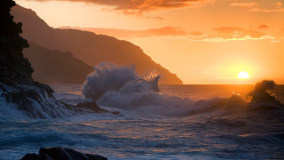 Wave rocky cliff sunset ocean - the ocean shore free wallpaper