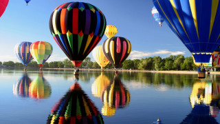 Hot air balloons lake park - hot air balloon free wallpaper for desktop