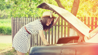 Woman polka dot dress car - woman free wallpaper