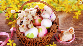 Easter eggs basket toy sheep - a basket free wallpaper for desktop