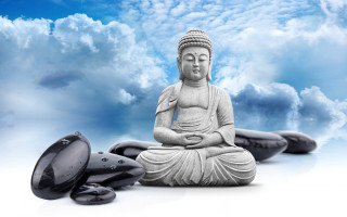 Buddha statue rocks bowl cloudy - a buddha statue free wallpaper