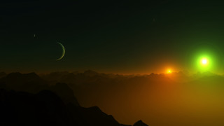 Green mountain night moon space - a moon in the distance free wallpaper
