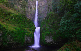 Waterfall forest person tiltshift night - a waterfall in the middle of it free wallpaper