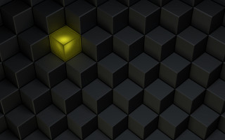 Yellow cube black cubes dark - abstract illusionism free wallpaper