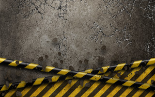 Caution sign concrete wall cracks - a concrete wall free wallpaper