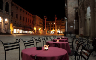 Courtyard candlelit table night matte - a matte painting free wallpaper for desktop