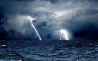 Storm ocean lightning boat night 2 - shock art free wallpaper