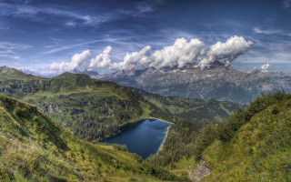 Lake mountain range cloudy sky - a few cloud free wallpaper for desktop