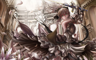 Woman dress sword bird fantasy - her hand and a bird free wallpaper