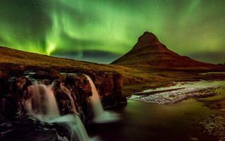 Waterfall green aurora mountain stream - photo free wallpaper