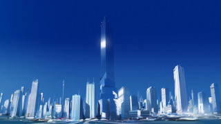 Futuristic city skyscraper ocean boat - a futuristic city free wallpaper