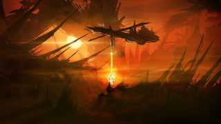 Sci fi space battle burning - matte painting concept art free wallpaper
