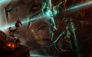 Alien couple glowing eyes armor - creature free wallpaper