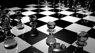 Chess board pieces checkered floor - abstract illusionism free wallpaper