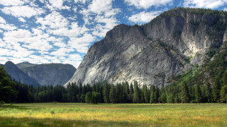 Mountain meadow trees cloudy sky - a few cloud free wallpaper for desktop