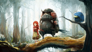 Fantasy forest robot bird armor - a log free wallpaper