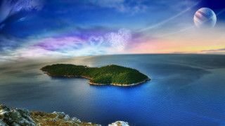Island planet rainbow sky matte - a small island in the ocean free wallpaper